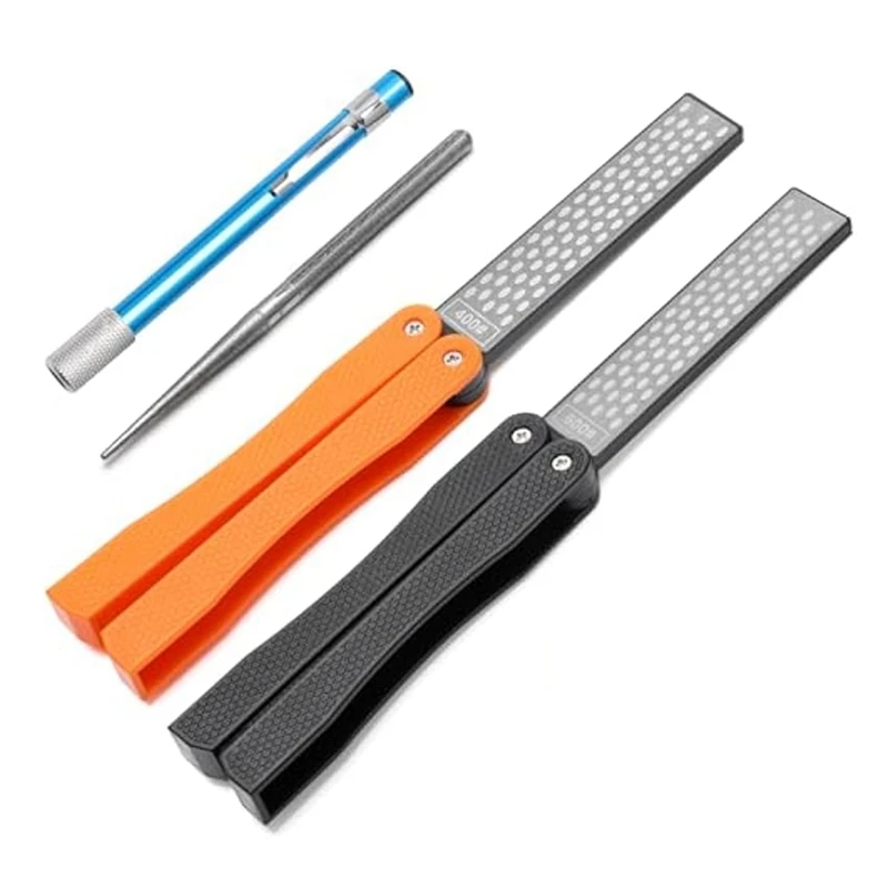 2 Double-Sided Diamond Knife Sharpener/1 Retractable Diamond Sharpening Rod,Blade Sharpener Stone Pocket Knife Sharpener