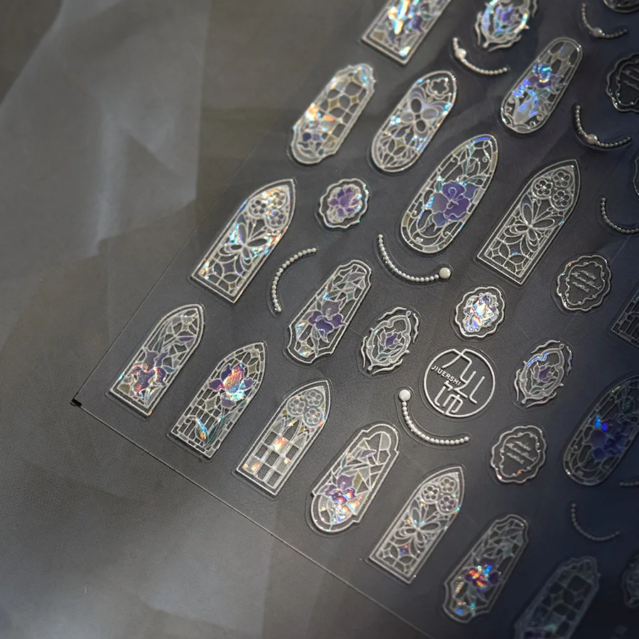 Sparkling Glass Fragment Colored Glazed Windows High Quality Flash Nail Stickers Art Decorations Design T-4024