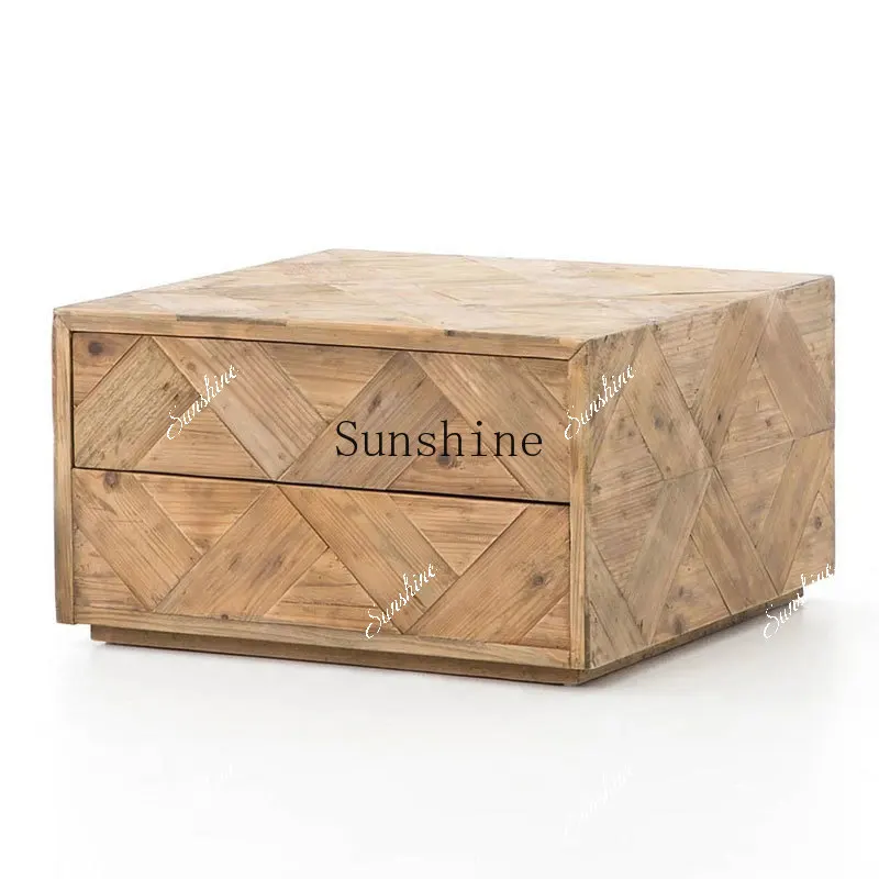 French coffee table old elm medieval wabi sabi box sofa living room special-shaped square log  FT