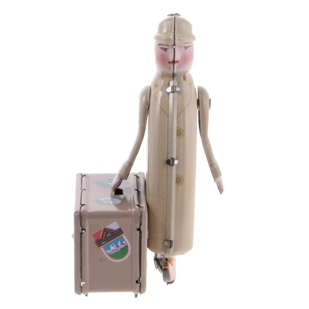 Clockwork Tin Toy Wind Up Traveller Walker Model Vintage Tinplate Figure for Collectors Display