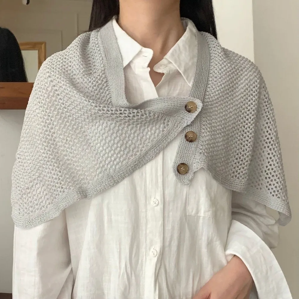 Fashion Hollow Out Crochet Hip Scarf Korean Style Button Knitted Shawl Boho Waist Belt Layer Outfits Skirt Streetwear