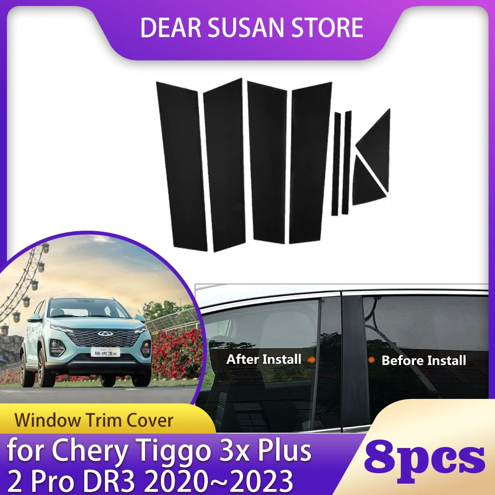 

8pcs Car Window Trim Cover for Chery Tiggo 3x Plus 2 Pro DR3 2020~2023 Part C Column Pillar Posts Door Sticker Decal Accessories