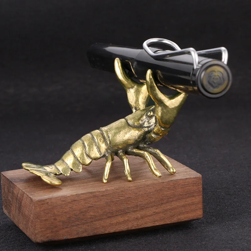 Solid Brass Crayfish Ornament Vintage Animal Pen Holder Desktop Decorations Crafts Collections Lobster Figurines Miniatures Pets