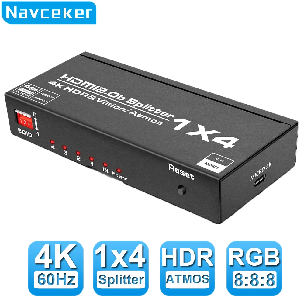 4K HDMI Splitter 1x4 HDMI Switch 1 in 4 Out Video Distributor Amplifier Dual Display for HDTV Box PC Monitor Projector Laptop