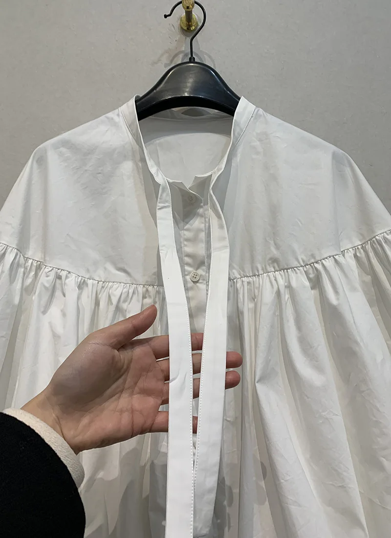 Preppy Style Sweet French Literary Women Clothing Simple Moda Profile Japan Blouses Slim Soft Ruched Big Swing Exquisite Shirt