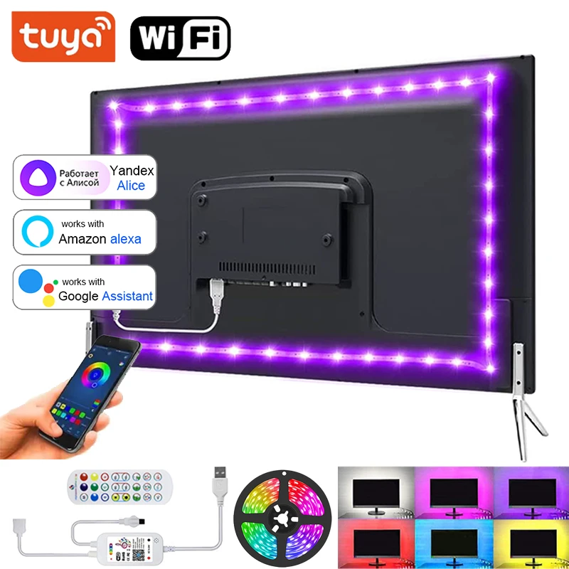 Led Strip Light For TV Backlight Bluetooth Wifi USB 5V RGB LED Lights Smart APP Control Ribbon Tape Christmas Party Decoration