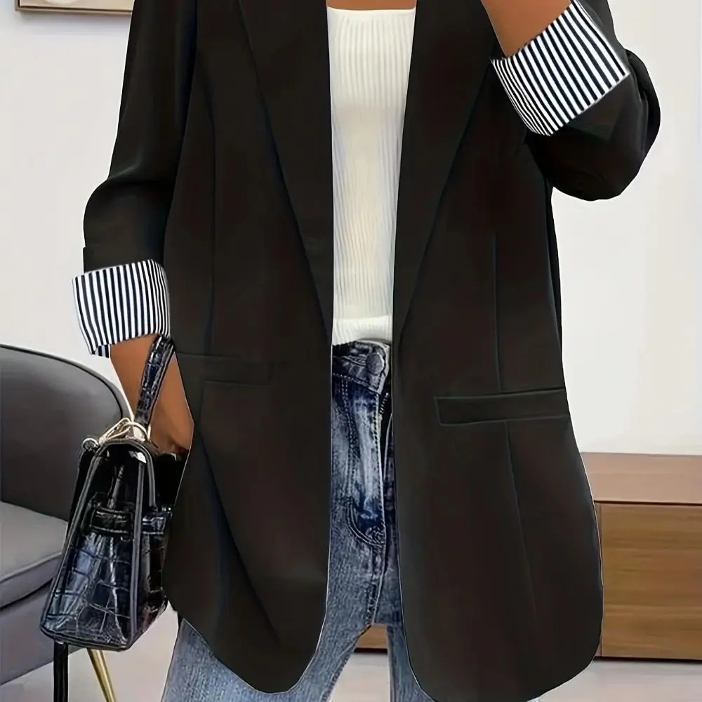 Klasyczna marynarka w paski, elegancka, luźna, codzienna, damska, w stylu uniwersyteckim, plus size, profesjonalna, do biura, streetwear
