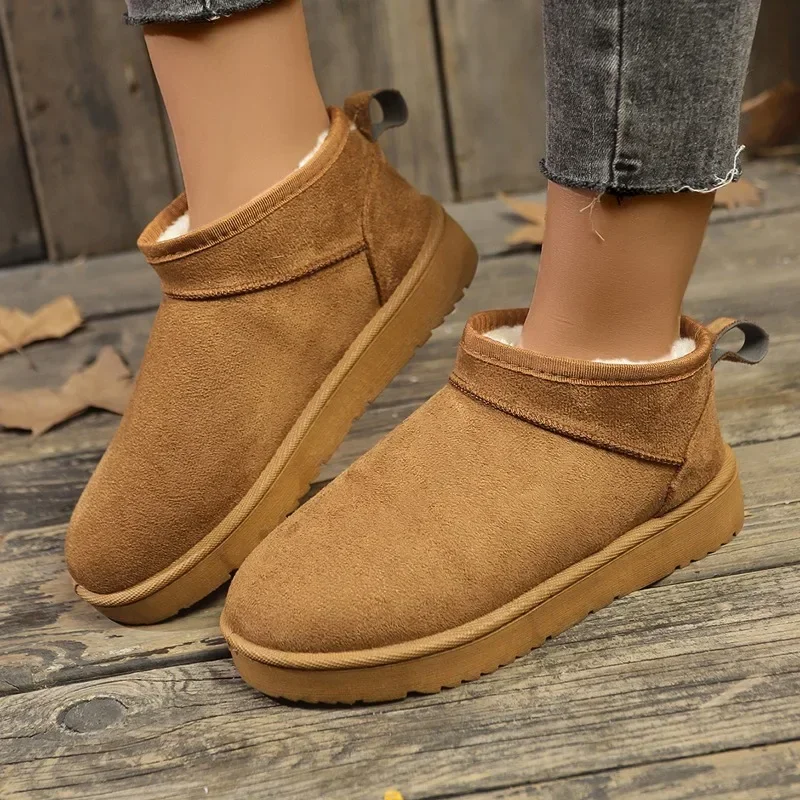 2024 New Winter Ankle Boots Comfortable Thick-soled Womens Casual Slip-on Snow Boots Plush Warm Suede Design Women Walking Boots