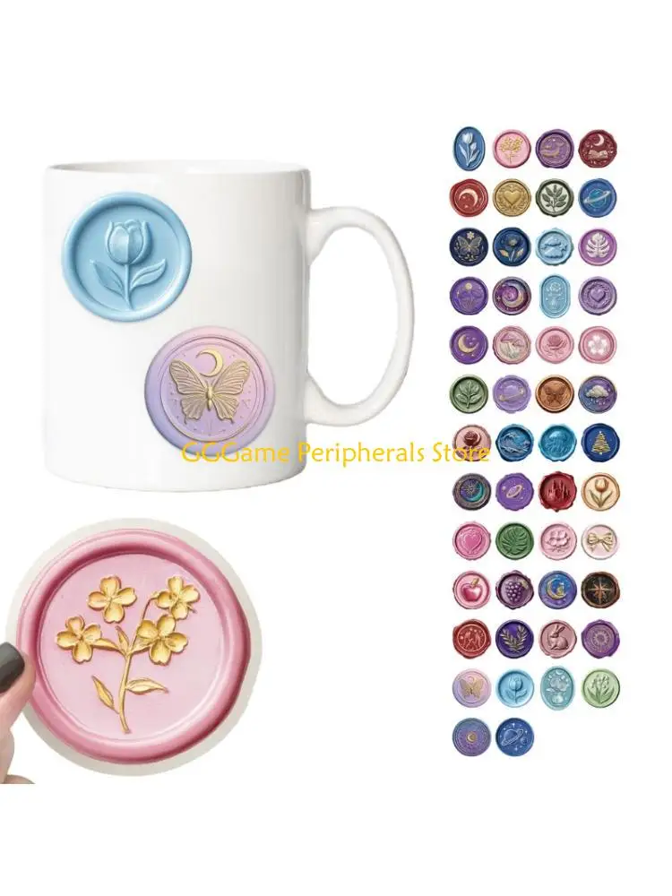 

U55B 50Pcs Removable Cartoon Waxes Stamps Adhesive PET Stickers Scratch Resistant Tablets Art