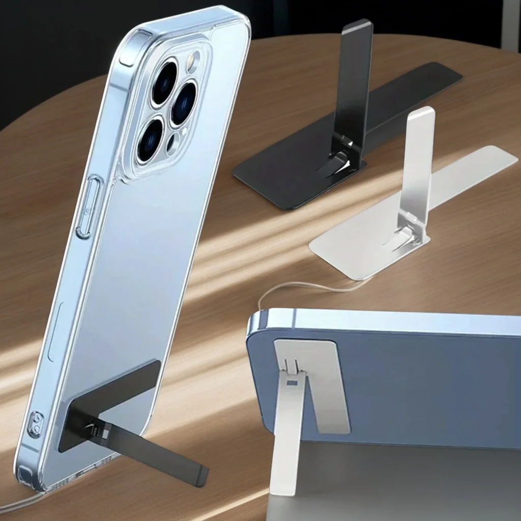 Ultra Thin Mini Phone Kickstand, Universal Metal Steel Folding Desk Stand Bracket for iPhone & Samsung