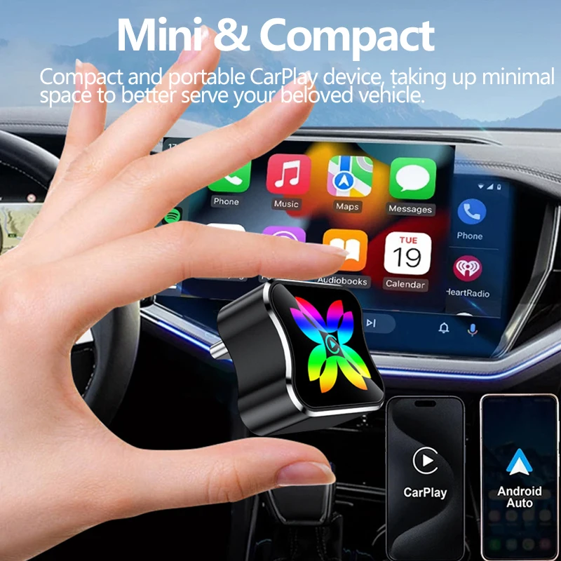 VRロボットUSB CワイヤレスCarPlayアダプター（Apple IOS、Android対応）2 IN 1プラグアンドプレイAndroid Auto AIスマートボックス（2018年以降の車用）