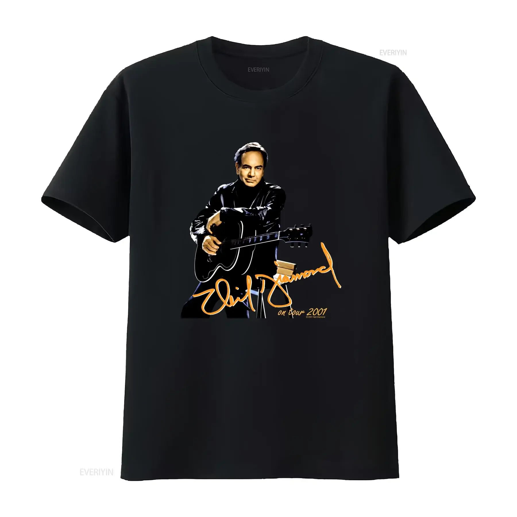 Neil Diamond 2001 Tour Black Cotton T Shirt All Sizes vintage Washed Breathable Casual Unisex streetwear homme Stretched