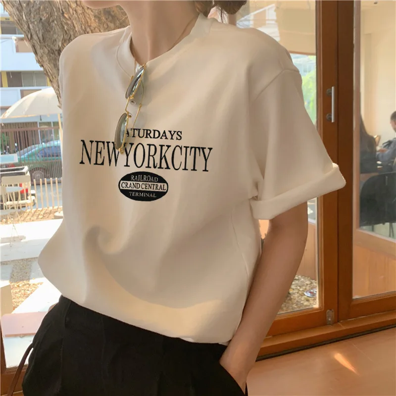 เสื้อยืดแฟชั่นลำลองสไตล์สปอร์ตแขนสั้นทรงหลวมผ้าฝ้ายสไตล์เรโทรสำหรับผู้หญิงปี 2025 แนวสตรีท คอลเลจ Y2K ฮาราจูกุ