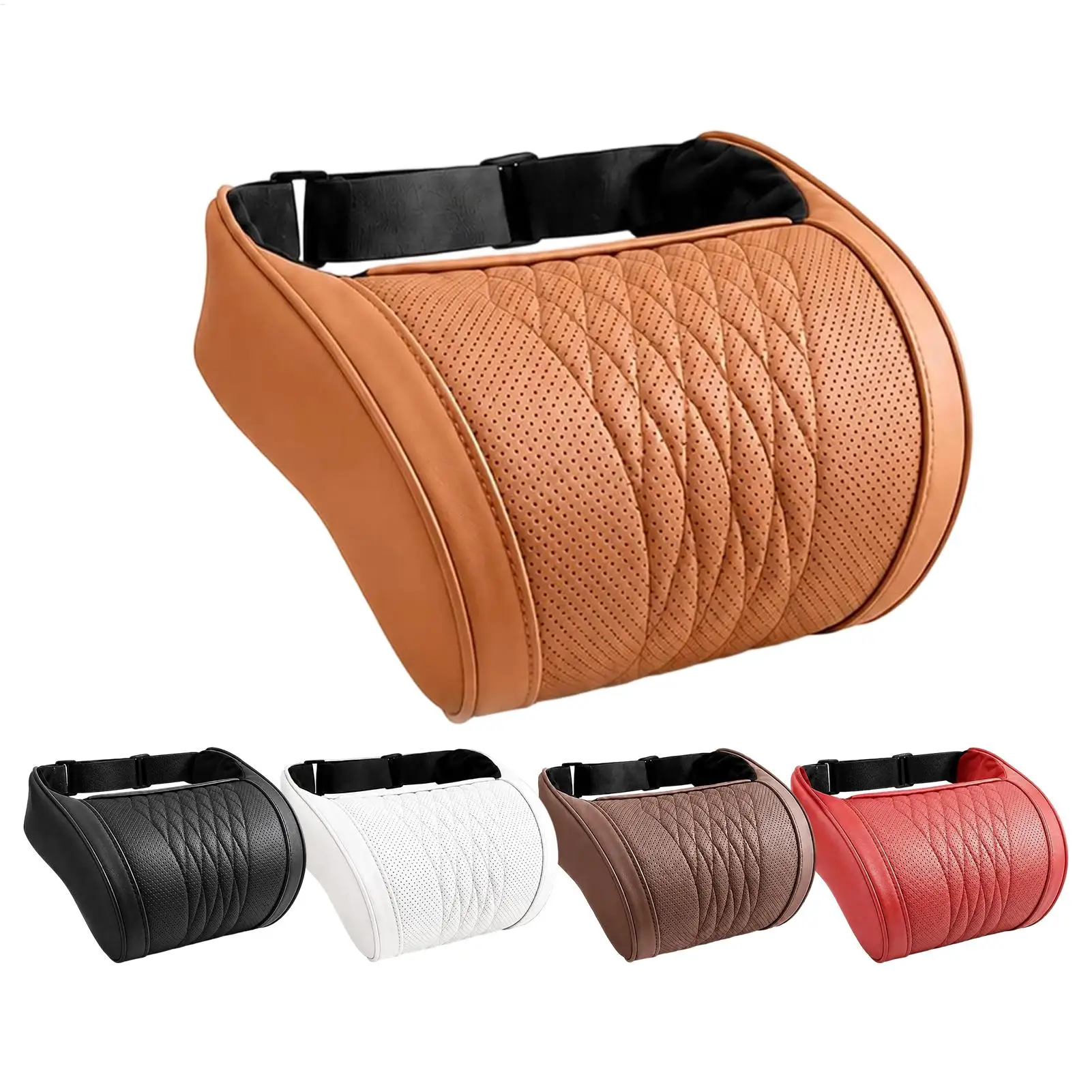 Almofada de Pescoço para Carro em Couro PU, Suporte Lombar para Encosto de Cadeira, Almofada de Apoio de Cabeça, Acessórios para Interior de Automóvel