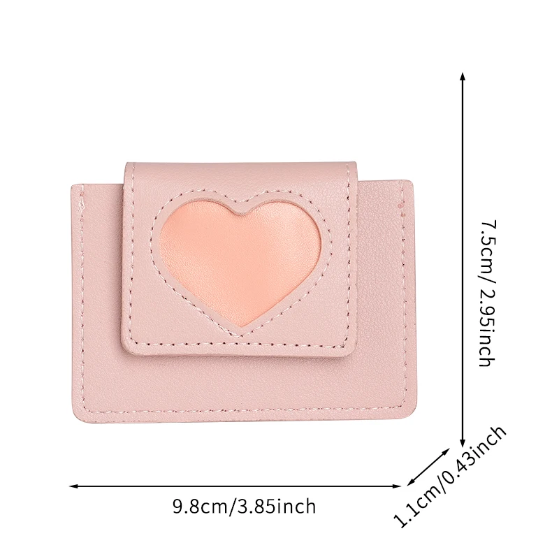 Women's small heart card bag button folding mini card sleeve