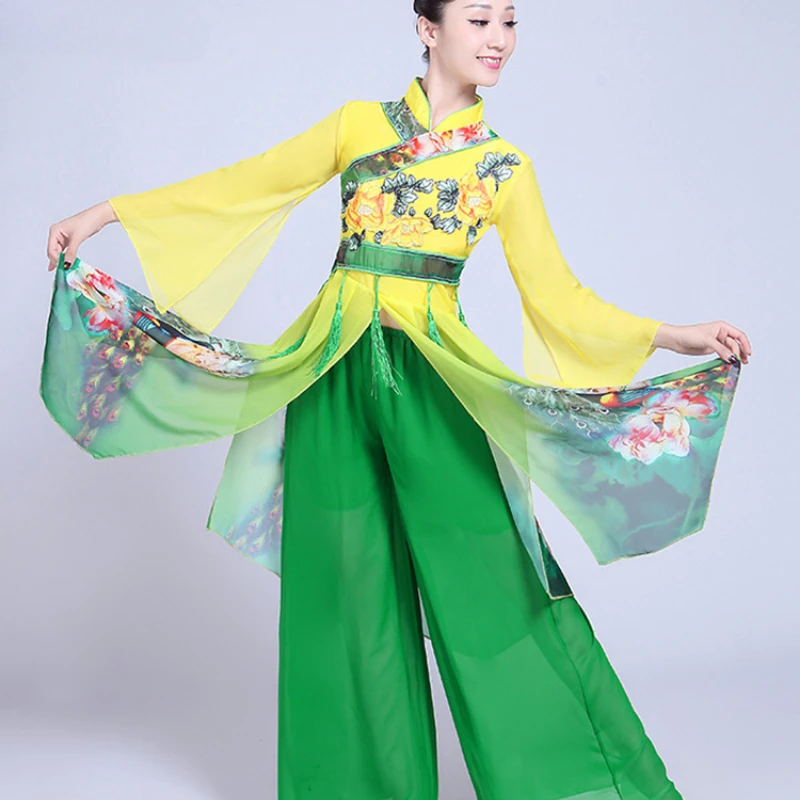 Trajes de danza clásica Hanfu de estilo chino para mujer, ropa elegante de baile Yangko, trajes de actuación, traje de baile cuadrado