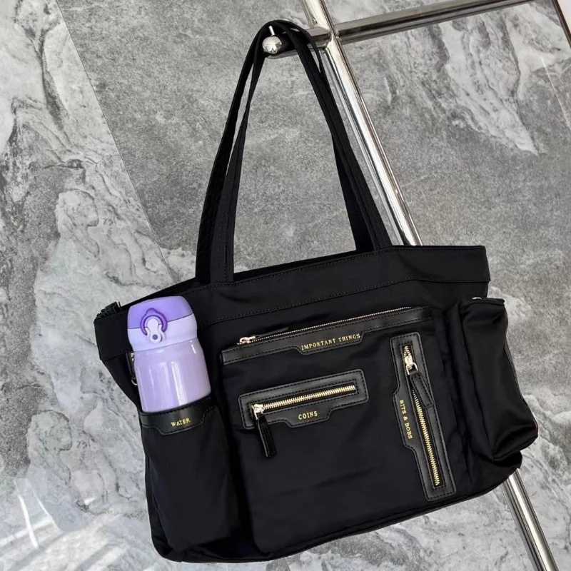 

Multi Functional Handbag Multiple Pockets Large Capacity Zipper Tote Bag Business Trips Practical Black Shoulder Shopping Bag
