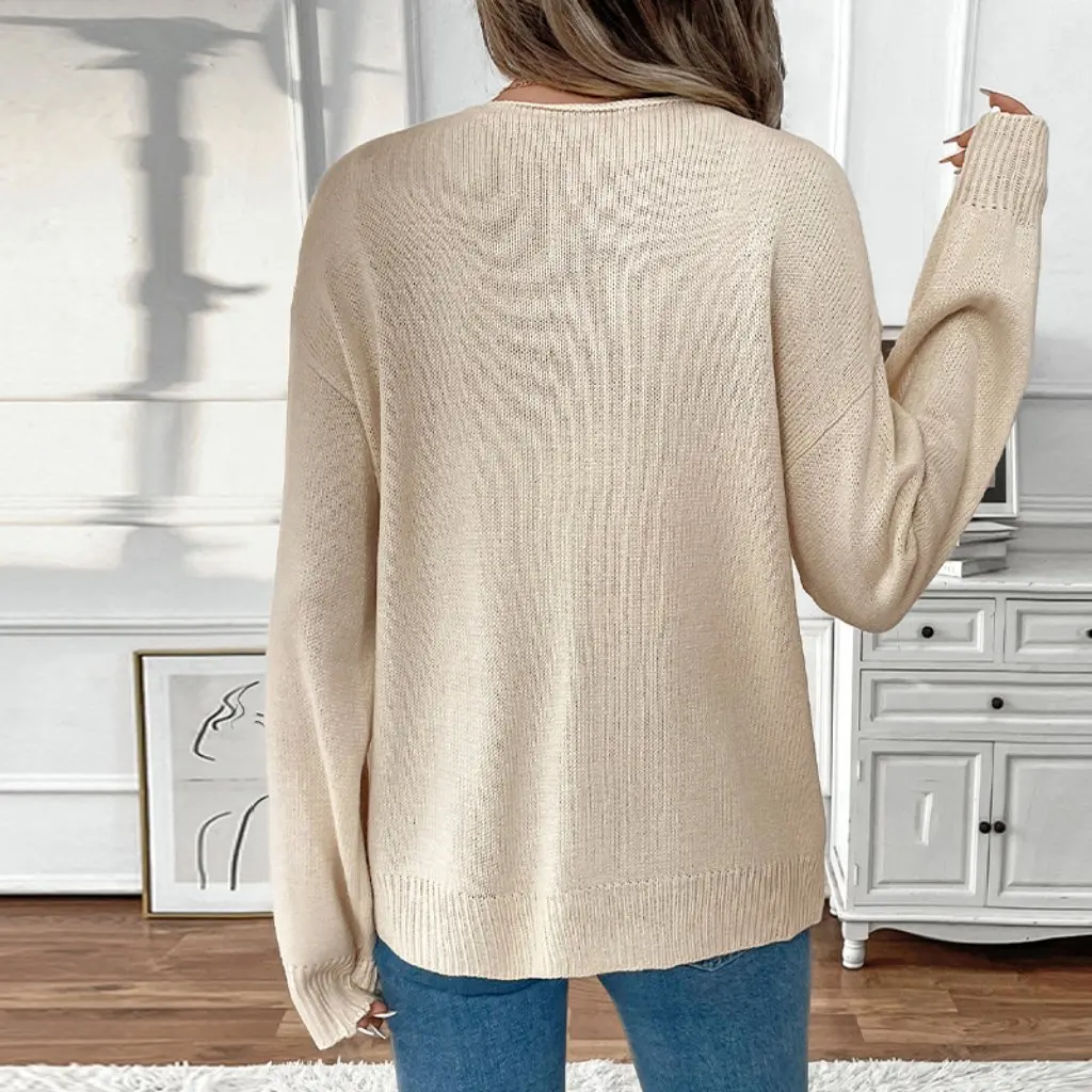 

Women's Sweet Casual Lace-Up round Neck Sweater Jacket Pure Color Design New Fashion Top