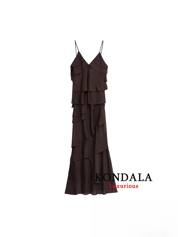 KONDALA-vestido camisola elegante y Sexy para mujer, vestido largo asimétrico con volantes en capas y cuello en V, vestido playero para vacaciones de verano a la moda
