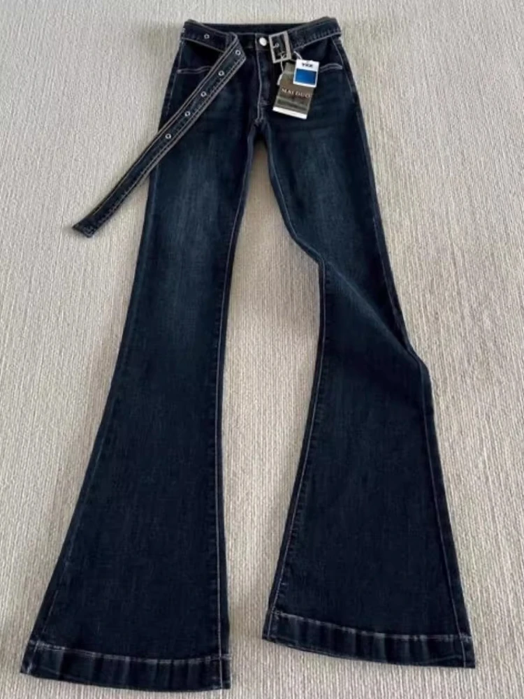 Winter Fleece-Lined Jeans Women's Fashion Y2k Low Waist Lace-Up Denim Micro-Pants 2025 New Thicken Warm Elastic Flared Trousers
