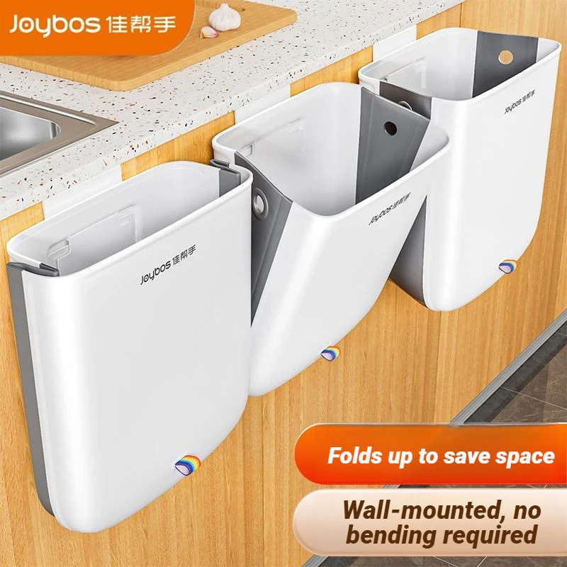 JOYBOS Hanging Trash Can Foldable Wall Mount Kitchen Cabinet Door Garbage Bin Collapsible Waste Bin For Bathroom Kitchen Home