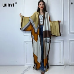 WINYI Geometric print Kimonos african dresses for woman Cardigans beach outfits kaftan beach cover up evening dress maxi coat