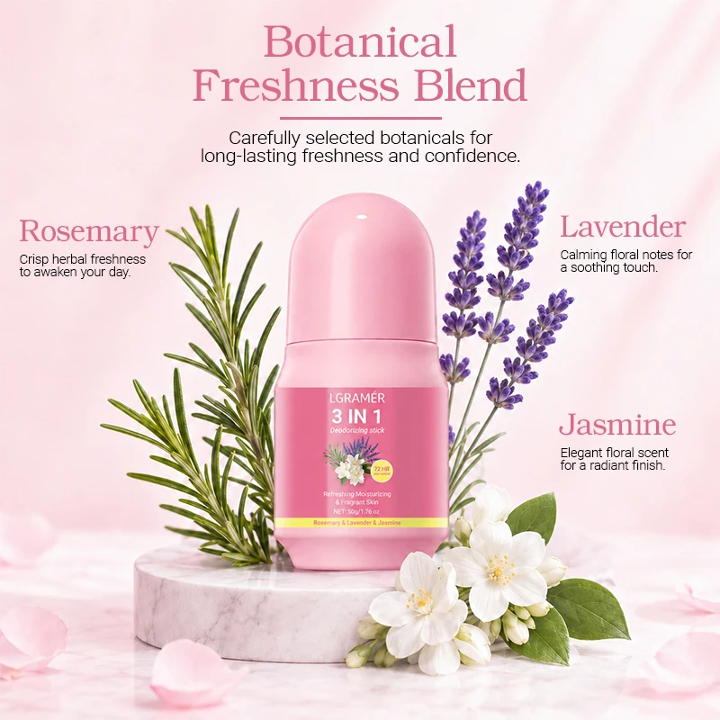 3 In 1 Deodorizing Stick Roll On 72H Long Lasting Odor Control Refreshing Non-Stick Moisturizing Body Deodorant  For Armpit Hand