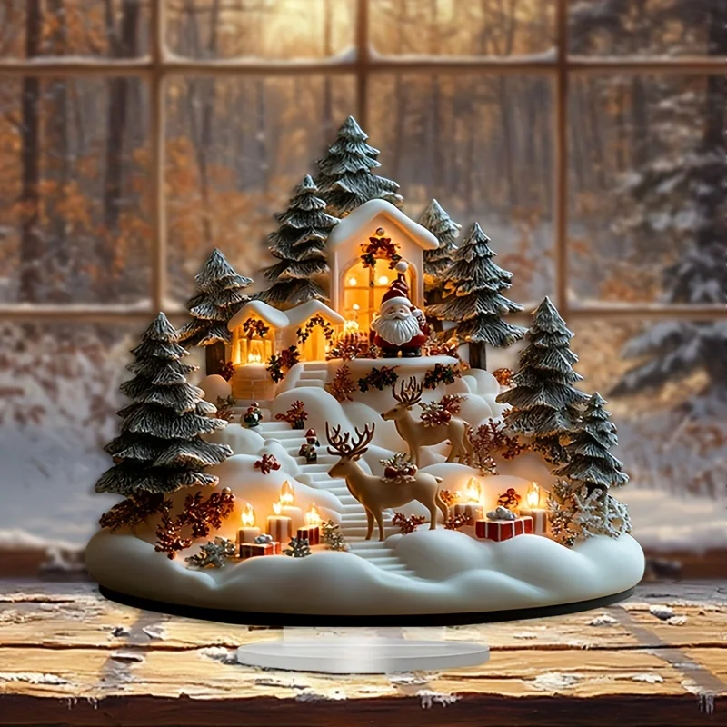2D Fairy Tale Christmas Snowscape House Deer Acrylic Ornament Desktop Decor High Aesthetic Multi-Functional Home Office Decor