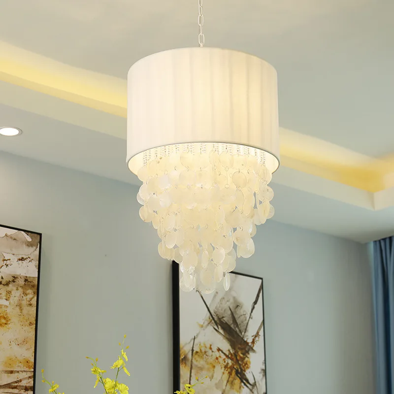 Rural Minimalist Fabric Shell Pendant Light Personalized and Creative Dining Room Bedroom Living Room Artistic Lighting Fixtures