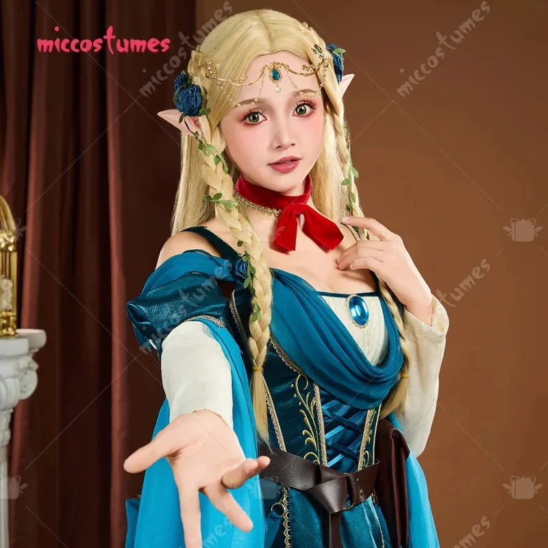 Miccostumes 여성용 Marcille Donato 코스프레 의상 벨트 초커가있는 중세 드레스