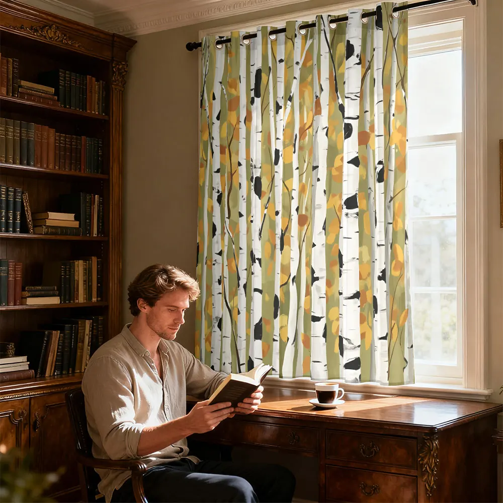 1pc autumn birch forest print single-loop curtain single-loop curtain living room  bedroom doors  home decoration view 6