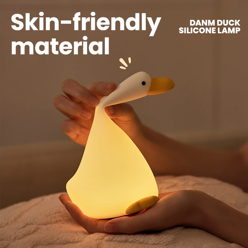 LED Silicone Night Lights Duck Cartoon Lamp Rechargeable Nightlight with Warm Light for Home Bedroom Decor Baby Birthday Gift