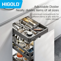 HIGOLD Small Pull Basket Kitchen Cabinet Tool Puller Single Drawer Space Aluminium Tool Basket Utility Room Damping Divider