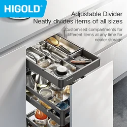 HIGOLD Small Pull Basket Kitchen Cabinet Tool Puller Single Drawer Space Aluminium Tool Basket Utility Room Damping Divider