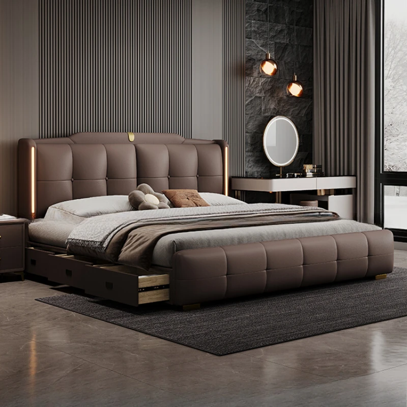 

Italian Designer Gray Bed Double Modern Backrest King Size Bedroom Beds Storage Adults Drawers Cama De Casal Bedroom Furniture