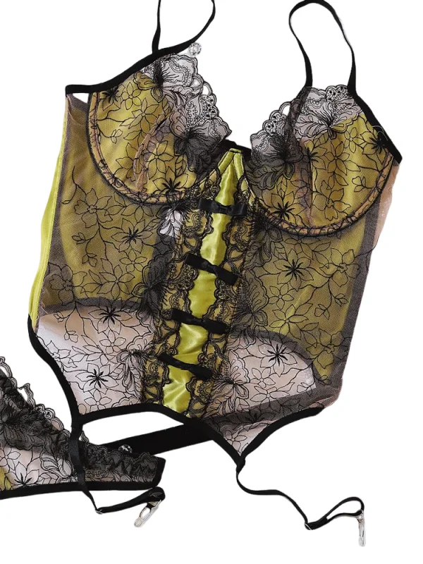 

KUCLUT Precious Satin Feeling Lace Camisole Lingerie Set Large Size Women Push Up Underwear Fixed Double Shoulder Straps Bras