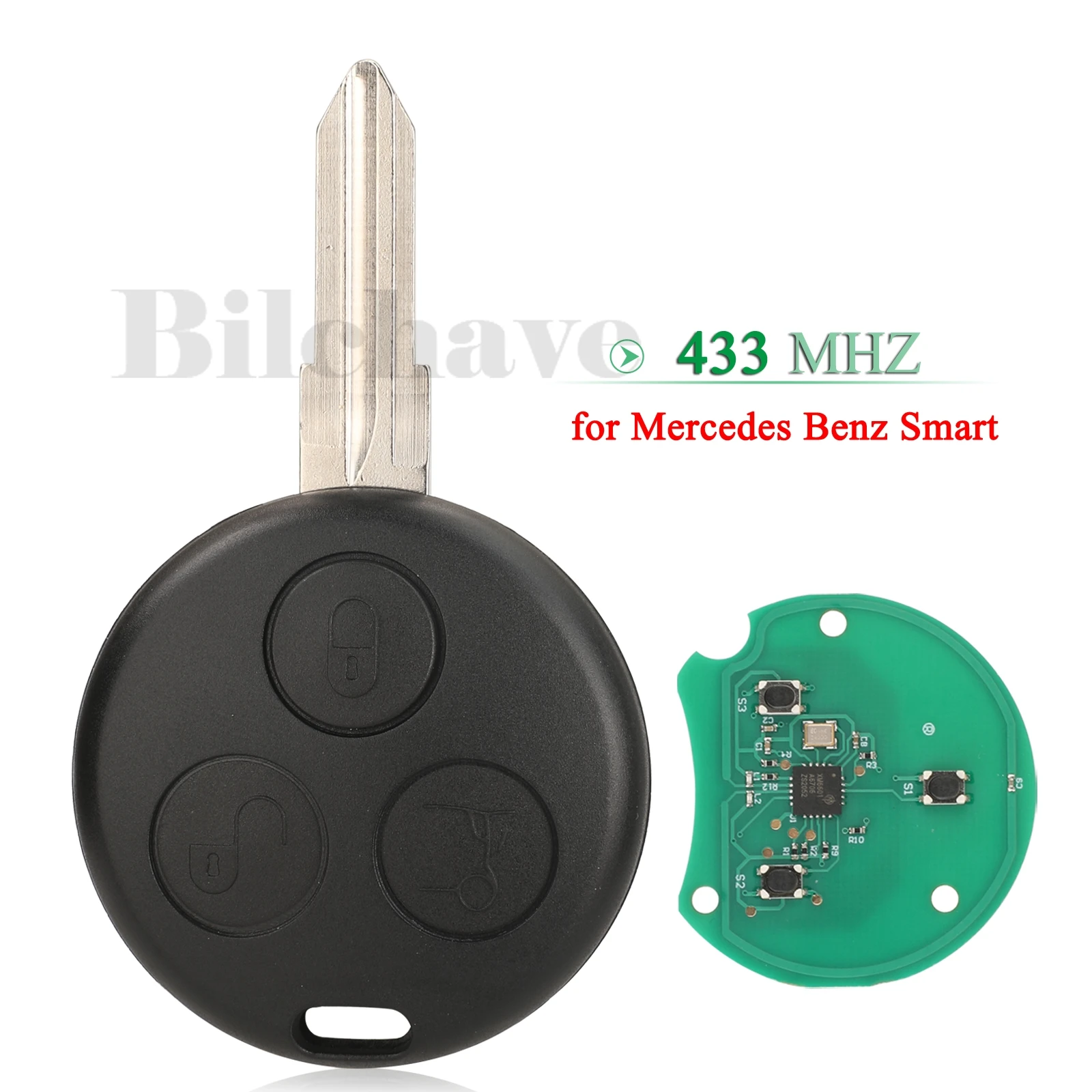 

jingyuqin 3 Buttons Remote Key 434Mhz For Mercedes Benz Smart Fortwo Roadster 2000-2004 City Passion Pulse 2003-2006 Replacement