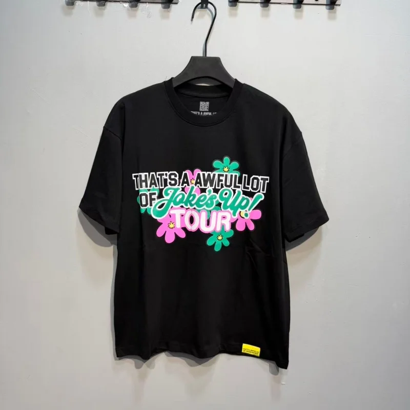 Retro Hip Hop THAT'S A AWFUL LOT OF COUGH SYRUP Tour Graphic T-shirt Crew Neck Short Sleeve Cotton Oversized Tee for Daily Wear