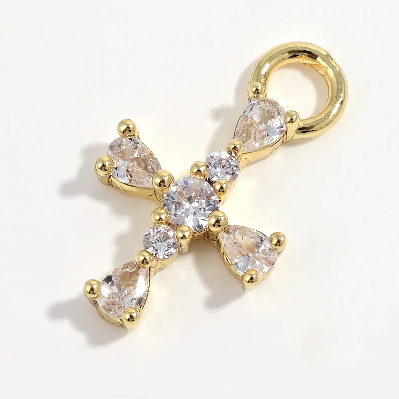 Exquisite Kompakte Kreuzförmige Anhänger, Vergoldet mit Zirkonia, Messing-Schmuckzubehör für DIY Handgemachte Ohrringe: VD2379 – Detail 8