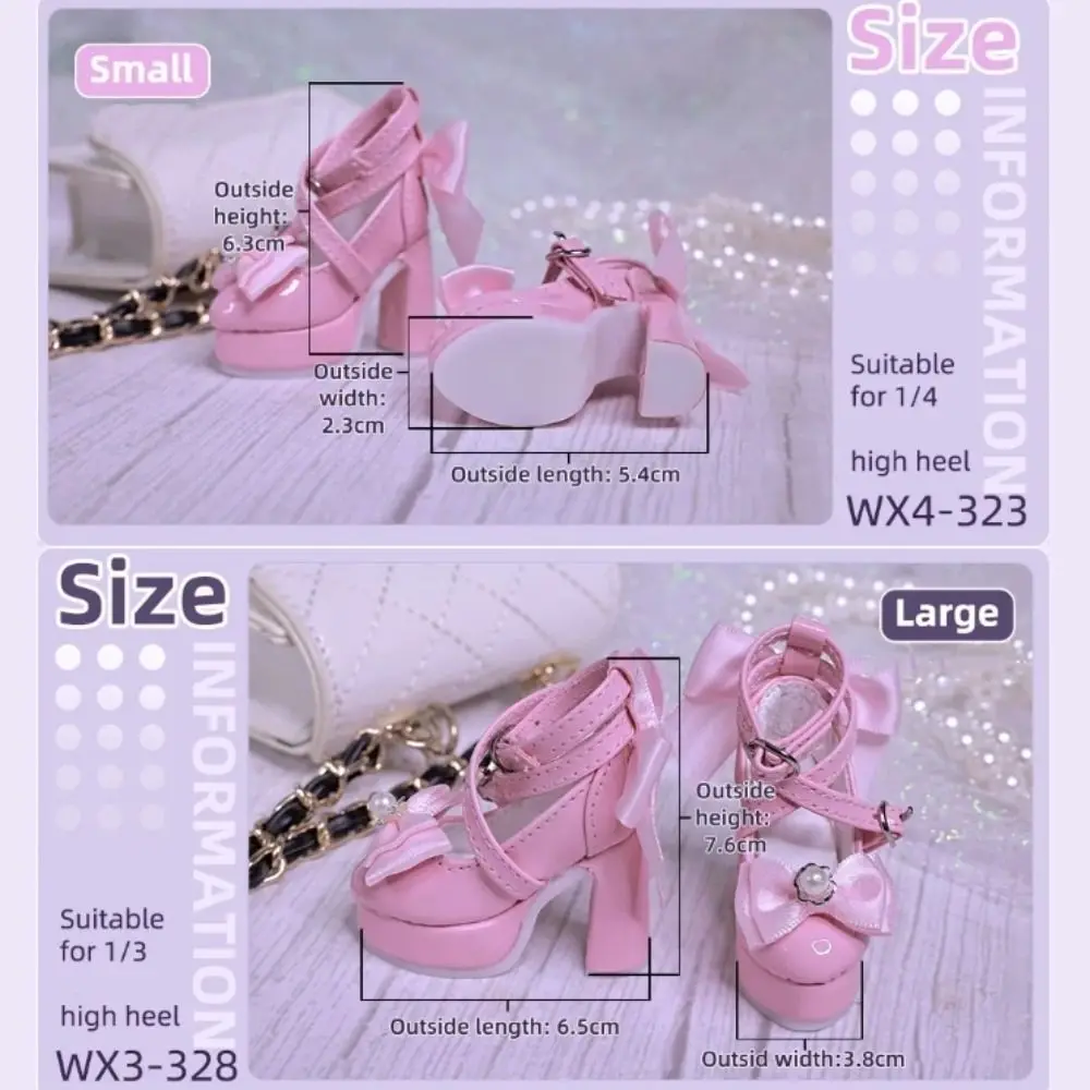 1 par 1/3 y 1/4 BJD Bowknot tacones altos zapatos de muñeca de PU con perlas zapatos de muñeca de vestir delicados elevados 1/3 y 1/4 muñecas BJD