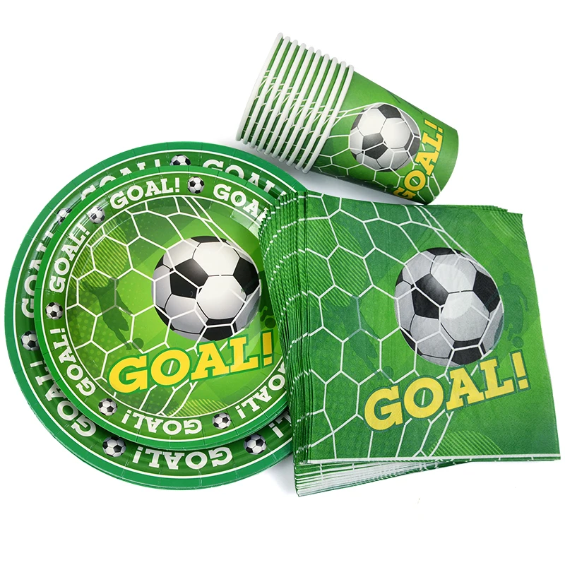 Green Football Disposable Tableware Set Kids Boy Birthday Party Decorations Soccer Pattern Cup Plate Napkin Baby Shower Supplies