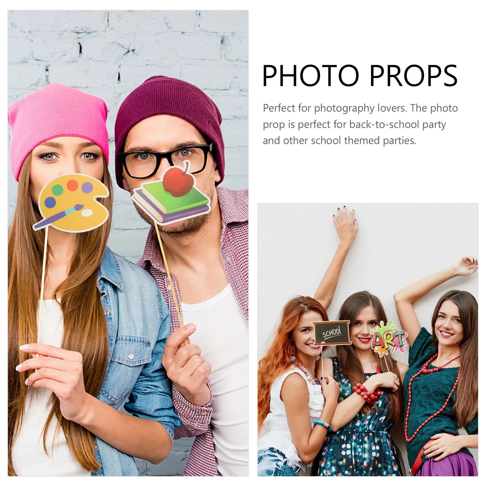 

20pcs Funny Photo Props Lightweight Portable Back to School Party Favors Cartoon Appearance Photography Accessories Student