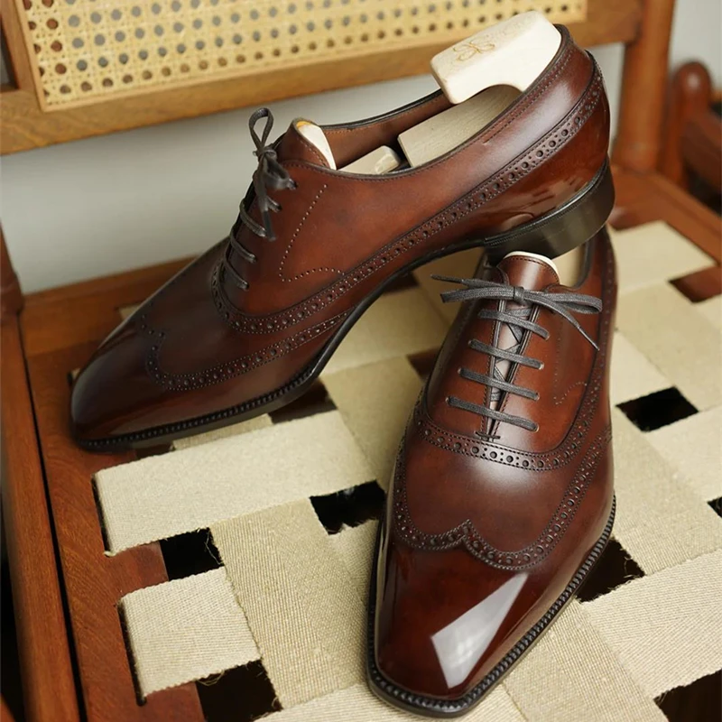 Men Oxfords Shoes Brown Black Lace-up Round Toe Wedding Shoes for Men Handmade Dress Shoes Men