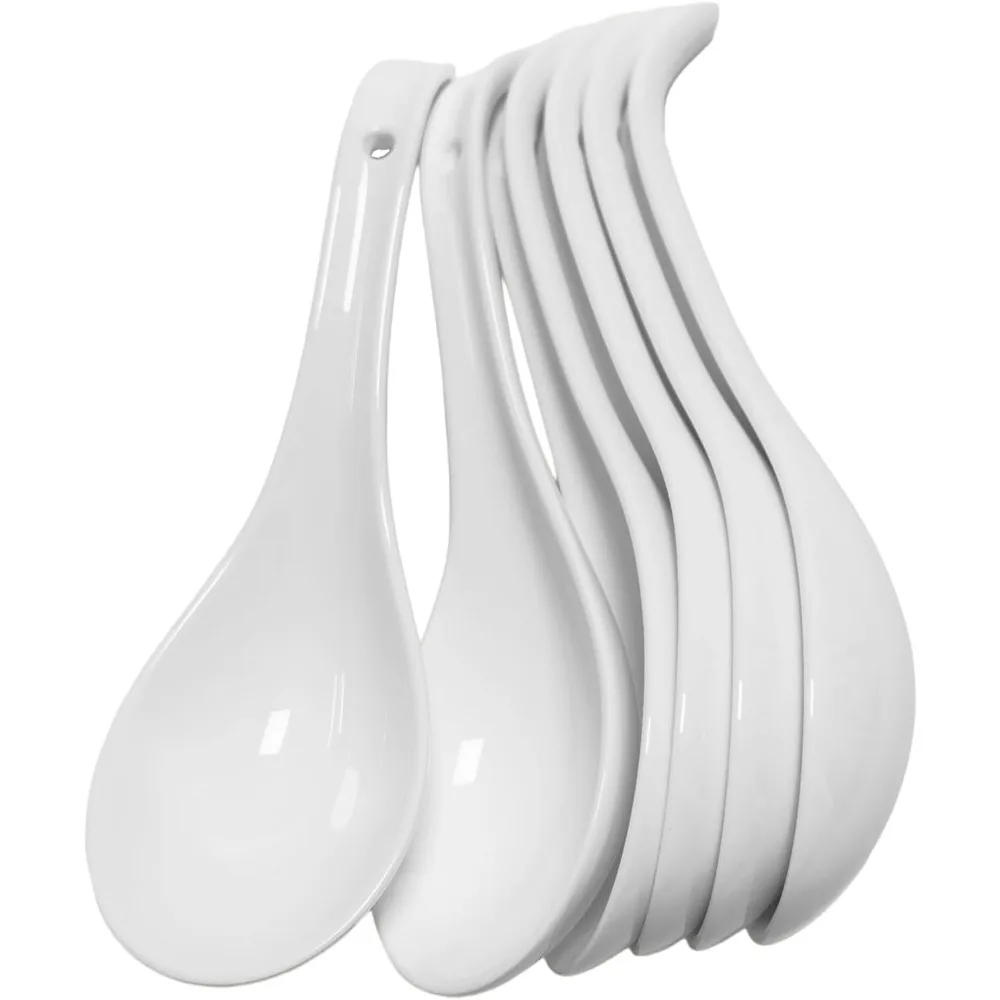 

6.75 in Soup Spoons 6 Pcs Soup Spoon Ceramic White Chinese Japanese Soup Spoon for Cereal Ramen Pho Dumpling Wonto