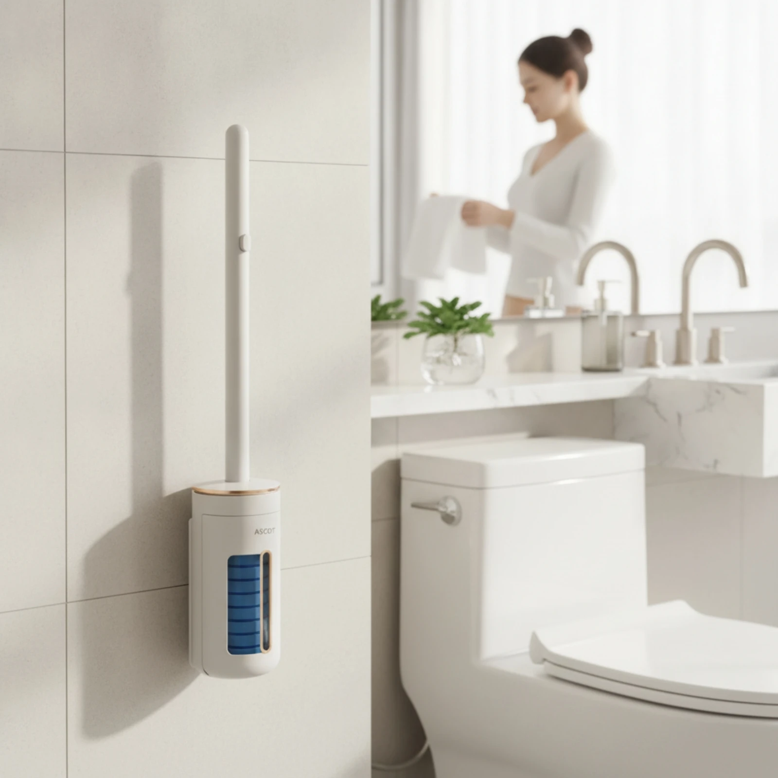 Toilet Brush with Wall-Mounted Holder Space-Saving Toilet Brush with Holder Cleaning Tool Slim Compact for Renters