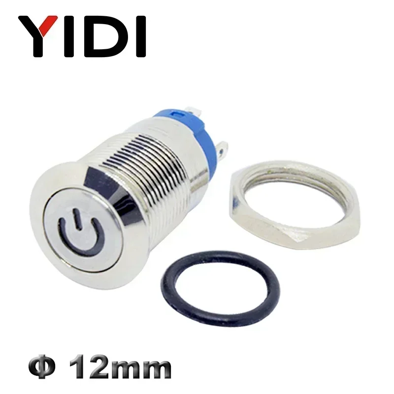 Customized 12mm Stainless Steel Metal Push Button Switch 1NO Momentary Latching Power Symbol ON OFF 12V 24V LED Light Switch