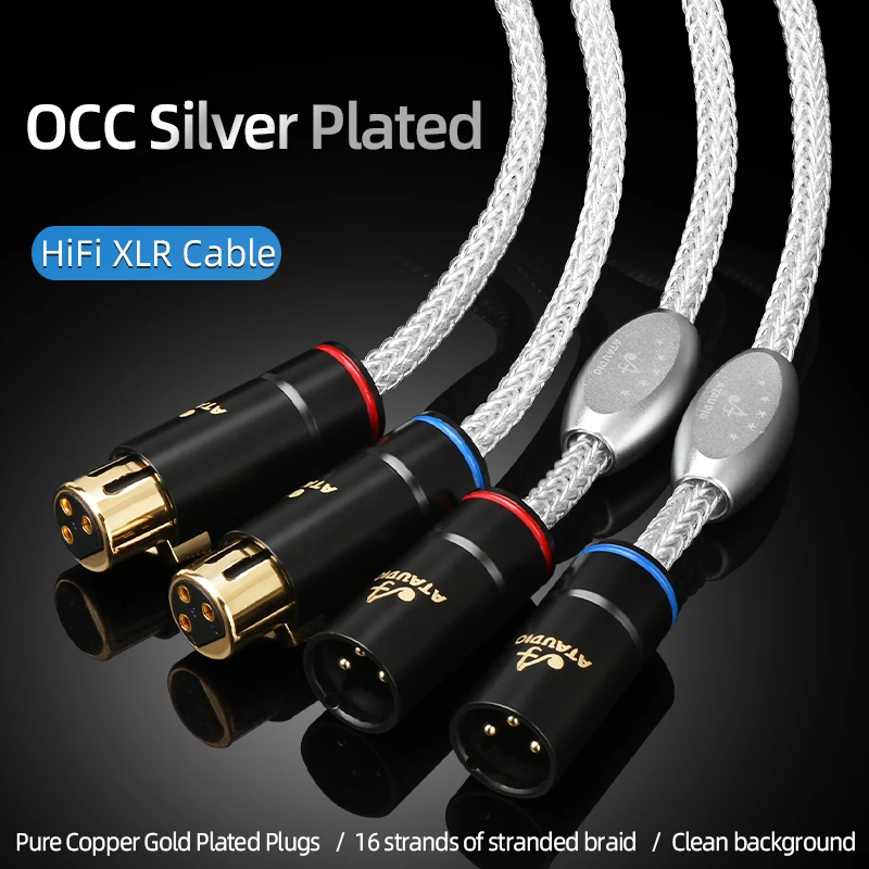 ATAUDIO HiFi posrebrzany kabel Audio OCC XLR do miksowania odtwarzacza CD 2XLR kabel zbalansowany XLR męski do XLR żeński kabel wzmacniacza