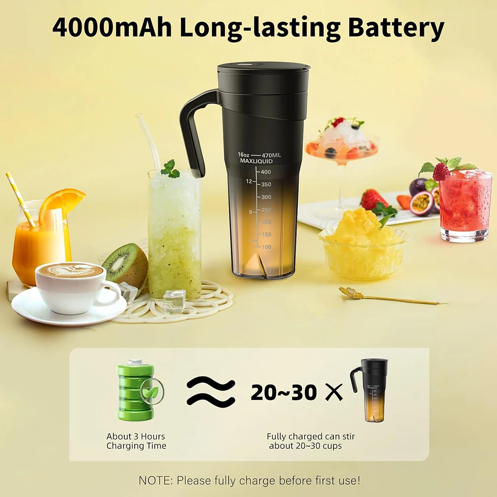 Top quality Portable Blender Cup Bottle USB Rechargeable 470ml 6 blades fruit Mixer Mini Hand Juicer Blender Smoothie With Straw