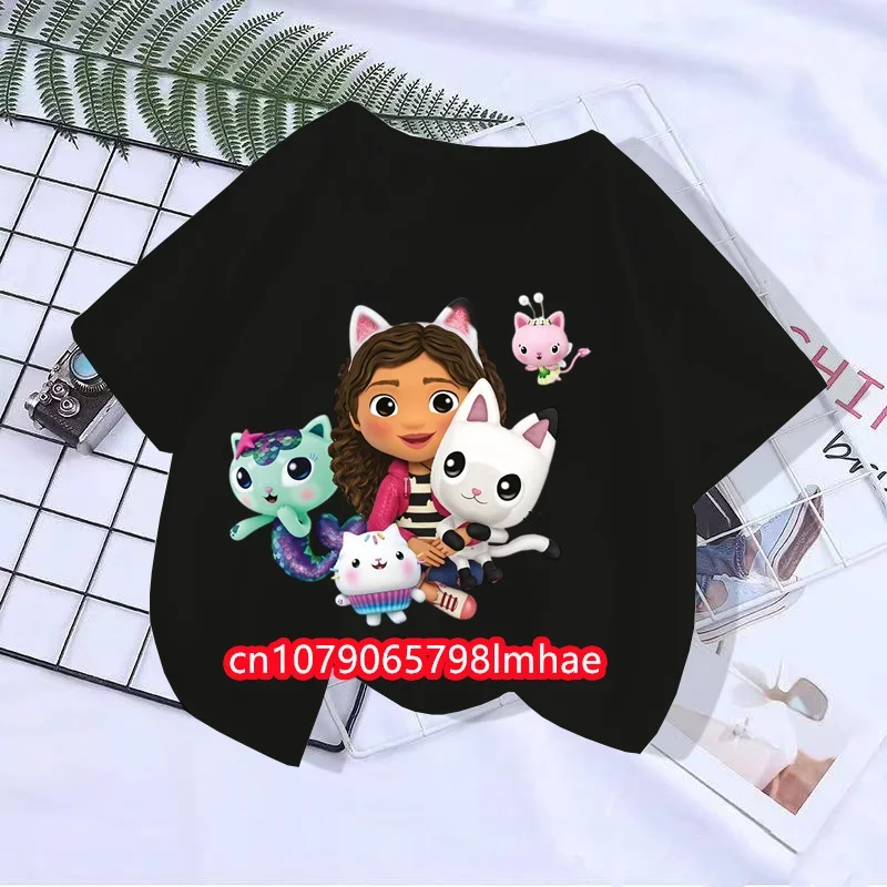 Cute Gabbys Doll House Cartoon T-shirts para crianças, tops de manga curta para bebês meninos e meninas, roupas engraçadas para crianças, verão, 2024