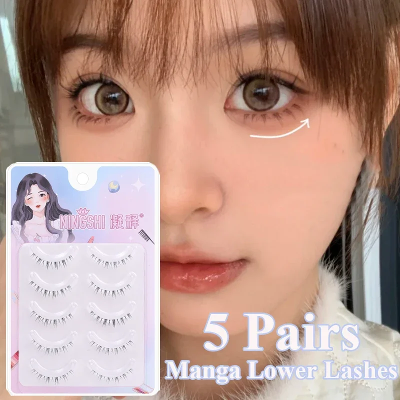 Manga Clear Band Lower Lashes 5 Pairs Wispy Small Flame Under False Lashes Strip Natural Bottom Eyelash Extension Korean Makeup